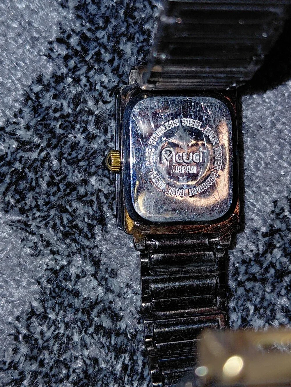 Vintage Acuet Japan Quartz Tank Watch Black Gold Two Tone Art Deco Y2K CC